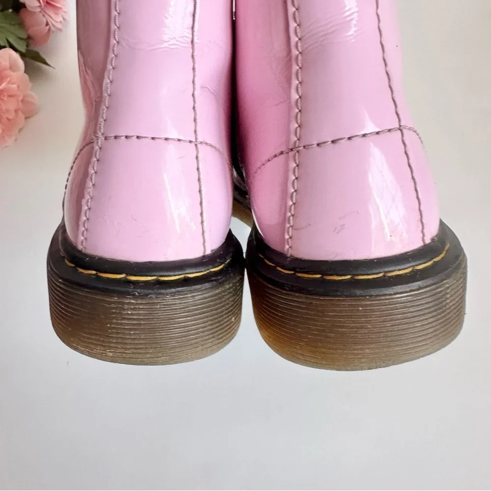 Dr. Martens Lamper 1460J Light Pink Patent Leather Lace Up- Side Zip Girl Boots